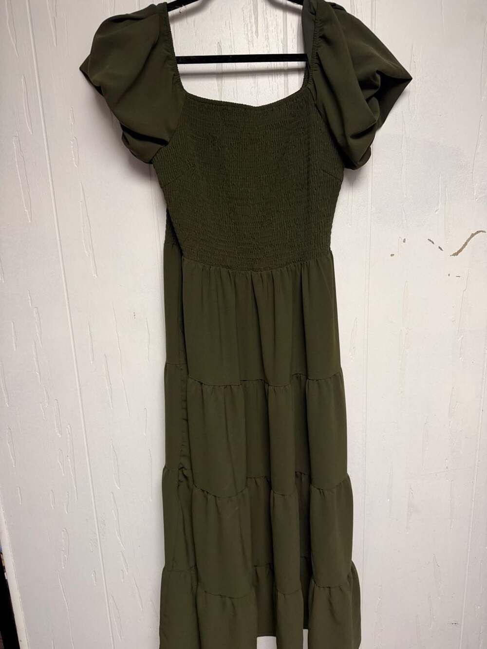 Prettygarden Dress Size L Green Smocked Tiered